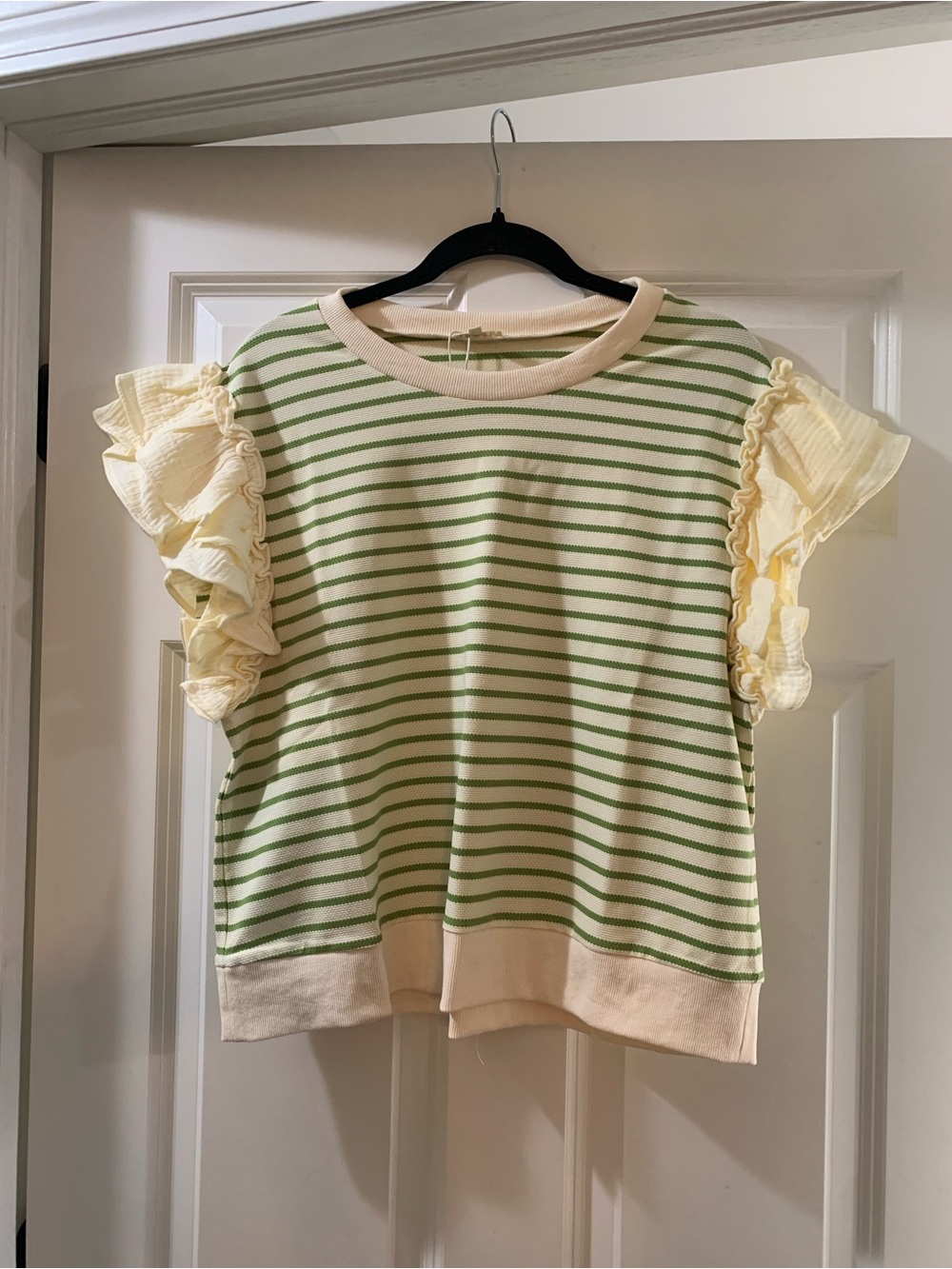JODIFL White and Green Striped Knit Top